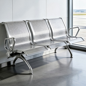 Silla de espera de tres plazas Hengzda para aeropuerto, asiento en fila de acero inoxidable con pasamanos para transporte público y uso hospitalario. - Product Image 2