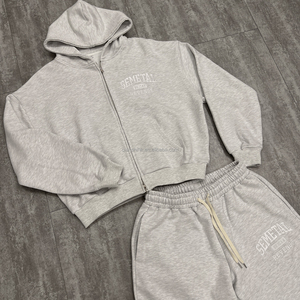 Unisex Baggy Sweatsuit Custom Embroidered Heavyweight Double <b>Zip</b> up Hoodies and <b>Shorts</b> Set Cotton Oversized <b>Men's</b> Tracksuit - Product Image 3