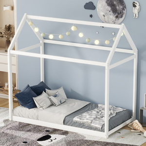 Cama Infantil Blanca con Forma de Casa, Tamaño Individual, Muebles Duraderos para Cuarto de Juegos, Cama para Niños - Product Image 4