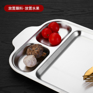 Stainless Steel Divided Serving Tray With Handle For Snack Plate Hotel Meals - Product Image 2