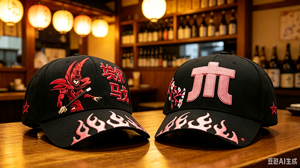 Black <b>Baseball</b> <b>Cap</b> Embroidered Character Design Red Chinese Text Japanese Style Unisex 5 Panel Hat - Product Image 5