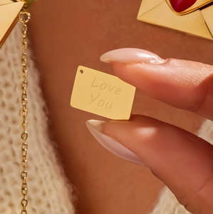 Regalo para el Día de San Valentín 2026, Collar de Acero Inoxidable Chapado en Oro de 18K, Colgante de Corazón con Sobre Grabable, Joyería con Incrustaciones de Circonio - Product Image 6