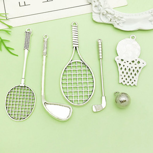 ชุดจี้รูปไม้เทนนิสโลหะผสมเงินโบราณสำหรับทำเครื่องประดับ DIY ชุบโลหะผสมสังกะสี 6 ชิ้น - Product Image 1