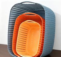 Panier de rangement en plastique imitation rotin avec poignée, bac organisateur pour bureau, articles divers, collations, salle de bain, linge, vêtements, usage quotidien