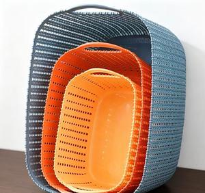 <span class=keywords><strong>Panier</strong></span> de rangement en <span class=keywords><strong>plastique</strong></span> imitation rotin avec poignée, bac organisateur pour bureau, articles divers, collations, salle de bain, <span class=keywords><strong>linge</strong></span>, vêtements, usage quotidien - Product Image 4