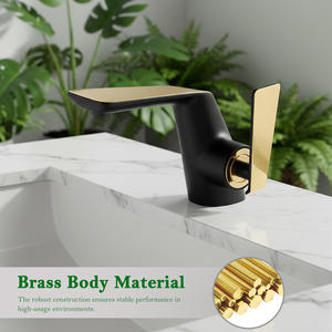 Robinet <span class=keywords><strong>de</strong></span> lavabo moderne en laiton noir et or, mitigeur <span class=keywords><strong>d</strong></span>'<span class=keywords><strong>eau</strong></span> chaude et froide pour salle <span class=keywords><strong>de</strong></span> bain - Product Image 2