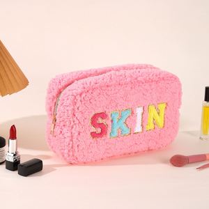 Custom Logo 2024 New Plush Chenille Embroidered Makeup <b>Bag</b> Large Capacity Winter Toiletry <b>Storage</b> Cosmetic <b>Bag</b> for Lady Girls - Product Image 2
