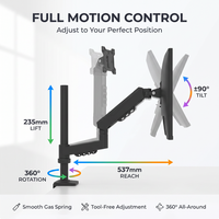 Support de moniteur ergonomique à bras articulé, réglable en hauteur par ressort mécanique, fixation par pince en C pour écrans de 17 à 32 pouces, OEM ODM