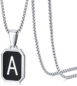 Songfu, superventas, collar con colgante de 26 letras inglesas de acero inoxidable, collar inglés de capital cuadrado negro a la moda para <span class=keywords><strong>hombre</strong></span>, joyería - Product Image 5