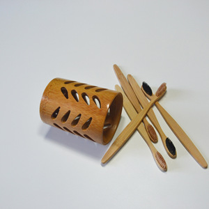 Bamboo <b>Toothbrush</b> <b>Holder</b> Round Eco-Friendly Freestanding Bathroom Supply Minimalist Design - Product Image 3