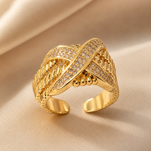 Fashion Latest Designs Gold Plated CZ Wedding Rings for Women & Men's New Model Promise Jewelry - Product Image 3