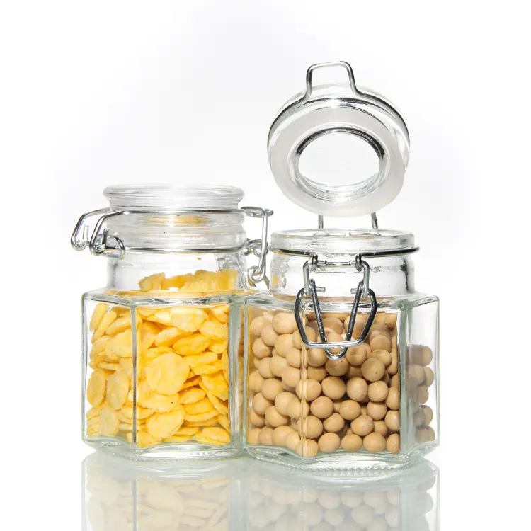 In Bulk Recycle Fresh Food Tea Jam Glass Jars Kitchen Storage With Metal Clip