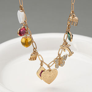 Kalung wanita kustom dengan liontin cangkang mata lumba-lumba kupu-kupu berlapis emas rantai Tautan modis dengan batu berlian - Product Image 2