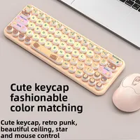 65 Tombol Warna Gradasi 2.4G Keyboard Nirkabel dan Mouse Combo, Set Keyboard dan Mouse Ergonomis Senyap 1600DPI untuk Laptop PC