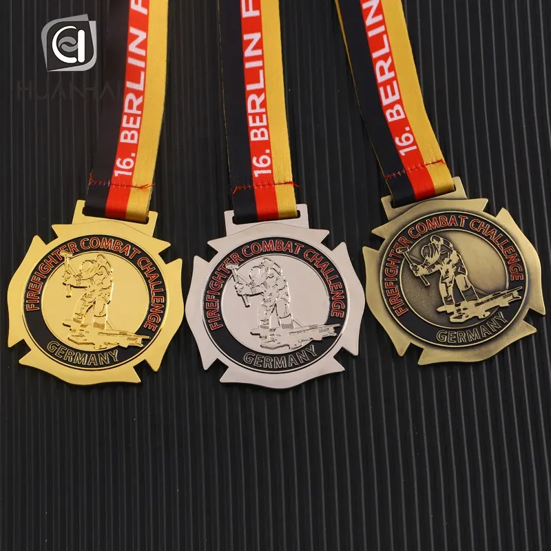 Benutzer definierte Gold Silber Bronze Metall Emaille 2D Deutschland Feuerwehr mann Herausforderung Medaille