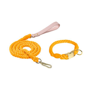 Loudik, venta al por mayor, stock personalizado, mango de cuero de lujo, correas para mascotas, cuerda trenzada de algodón hecha a mano, conjunto de Correa y <span class=keywords><strong>Collar</strong></span> para perros grandes - Product Image 5