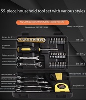 Ensemble d'outils à main professionnels de 55 pièces avec boîte de rangement, kit d'outils de réparation pour la maison, clé à douille, tournevis pour bricolage automobile