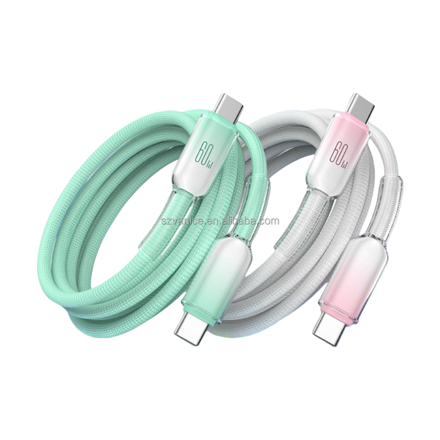 Transparent Crystal Nylon Braided USB Type c Cable 60W Fast Charge Usb-c Cord USB C Quick Charging Cable 60w TYPE-C Data Line
