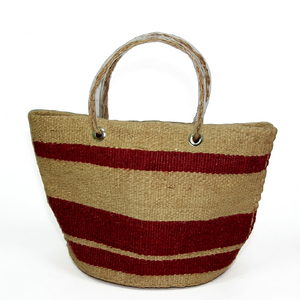 Sac de courses artisanal en jute, jonc de mer et jacinthe d'eau, fabriqué au Vietnam, taille moyenne, avec poignées, couleurs mélangées, logo imprimé (TD 605) - Product Image 1