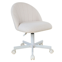 Chaise de bureau sans accoudoirs en polaire Teddy blanche, pivotante, petite, gain de place, chaise de bureau esthétique, chaise de maquillage pour studio