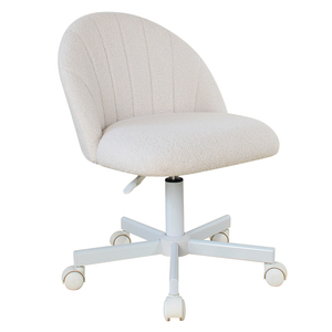 Silla de Escritorio Moderna y Elegante de Felpa sin Brazos, Silla de Oficina Giratoria con Ruedas Blanca para Oficina o Tocador - Product Image 2