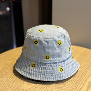Chapeau Bob en Jean Décontracté Landfond pour Femme, Nouveau Style Coréen Tendance avec Broderie Visage, Polyvalent à Petite Bordure - Product Image 6