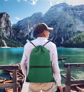 Custom Branded 210D Heavy Duty With Front Zipper <b>Drawstring</b> <b>Backpack</b> Draw String Sport Gym Bag - Product Image 6