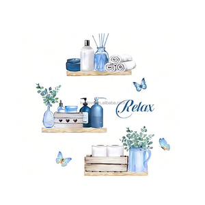 Vase de plantes papillon bleu autocollant mural <span class=keywords><strong>porte</strong></span> en verre de toilette papier peint décoratif autocollant mural autocollant mural étanche - Product Image 4