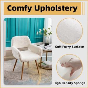 <span class=keywords><strong>Fauteuil</strong></span> de bureau moderne en fausse <span class=keywords><strong>fourrure</strong></span> <span class=keywords><strong>blanche</strong></span> avec cadre en bois, pieds en métal robustes et dossier creux confortable - Product Image 4