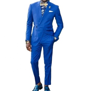 Abrigo azul para <span class=keywords><strong>hombre</strong></span>, pantalones, cinturón con solapa, trajes de graduación, chaqueta ajustada, esmoquin, trajes de boda, 2 piezas - Product Image 1