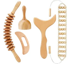 5 in 1 Maderotherapy Anti Cellulite Massage Set Wooden Roller Lymphatic Drainage Tool Wood Therapy Massage Tools