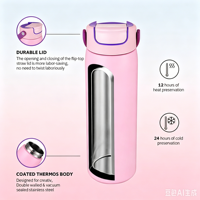 Gourde isotherme à double paroi en acier inoxydable pour enfants, avec ouverture à clapet facile, sans BPA, portable, avec poignée de transport