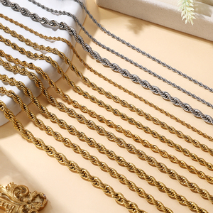 Collier chaîne corde en acier inoxydable à la mode de 6mm sans rétention de couleur <span class=keywords><strong>16</strong></span> pouces à 30 pouces véritable collier en or PVD 18 carats pour femme - Product Image 1