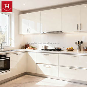 HAPPY HOUSES Placage de bois brillant pour armoires de cuisine, blanc moderne, pré-fini, haute brillance, taille personnalisée avec étagères, ensemble de cuisine complet - Product Image 3