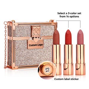 ชุดลิปสติกเนื้อแมท 3 สี ขายส่ง - วีแกน ไม่ทดลองกับสัตว์ รับผลิตแบรนด์ส่วนตัว พร้อมกระเป๋าโซ่ทองหรูหรา ติดทนนาน กันน้ำ - Product Image 6