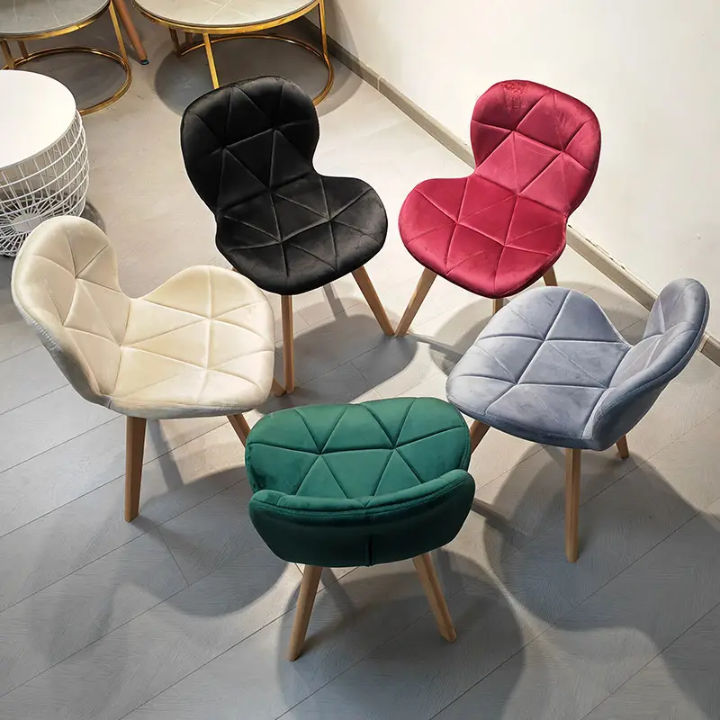 Campione nordico contemporanea durevole mobili per la casa morbido colorato comodo schienale in velluto tessuto da pranzo sedia da sala