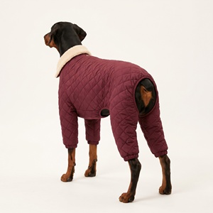 Veste d'hiver matelassée personnalisée pour chien, quatre pattes, col en peau de mouton, toile bordeaux, légère, lavable en machine, Alpine Pet - Product Image 2