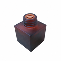 Flacon diffuseur carré en verre ambré givré de 50 ml, gravé à l'acide, avec col à vis large, pour emballage de parfum d'intérieur, marque BOXUN