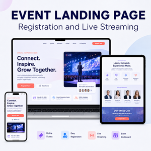 Sito Web per Eventi con Sistema di Registrazione e Streaming Live per Promozione Conferenze, Piattaforma di Biglietteria <span class=keywords><strong>Online</strong></span> - Product Image 1