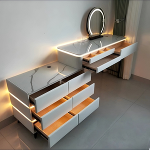 <strong>Light</strong> Luxury Rock Slab Solid Wood Vanity <strong>Table</strong>, 3Touch LED Ambient <strong>Light</strong>, Expandable Large Storage Bedroom Makeup <strong>Dressing</strong> <strong>Table</strong> - Product Image 5