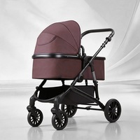 Grande poussette légère en lin pliable à 4 roues avec amortissement et coussin pour enfant jusqu'à 3 ans
