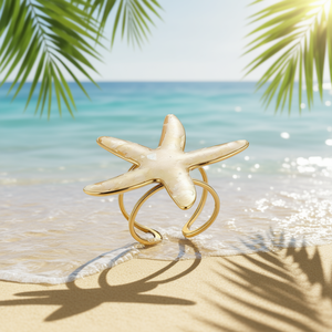 Amy Amy Star Shell Cocktail <b>Ring</b> Gold Plated Women's Fashion Jewelry Gift Daily Wear Coastal Style - Product Image 3