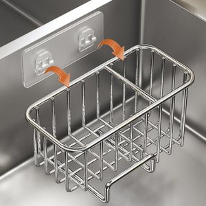 Égouttoir carré multifonctionnel en acier inoxydable pour évier de cuisine, panier de rangement pour vaisselle et bols avec support pour éponge et savon - Product Image 2