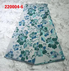 Tela africana para vestido de noche, tejido de encaje de organza con flores bordadas, color azulado, precio de fábrica