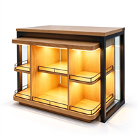 Table de présentation de fleurs en bois avec éclairage LED et dos en verre pour boulangerie, magasin de cadeaux