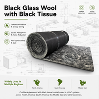 Laine de verre pour isolation phonique et thermique des conduits de systèmes CVC, rouleau de laine de verre noire imperméable avec tissu en fibre de verre noir ignifuge