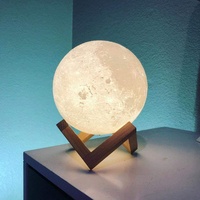 Lampes Lune 3D USB à Intensité Variable Commande Tactile pour Chambre Utilisation Intérieure avec Support en Bois Style Clair de Lune