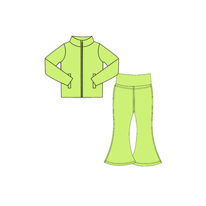 Conjunto de Pantalones Largos y Top de Manga Larga para Niñas, Estilo Nuevo, Color Sólido, Yoga, Pantalones Acampanados - Product Image 5