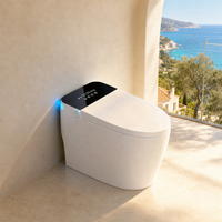 WC intelligent haut de gamme monobloc allongé sans réservoir avec chasse automatique, bidet, siège chauffant, lumière d'ambiance LED bleue et bouton latéral