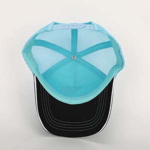 BSCI, gorra deportiva de malla para exteriores de 5 paneles personalizada al por mayor, gorra de camionero con parche tejido de algodón azul con logotipo bordado de alta calidad - Product Image 6